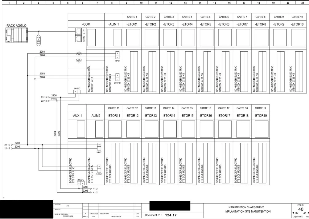Revamping Schéma d'implantation d'ilots d'E/S déportées Schneider STB pour un système d'automatisme de manutention